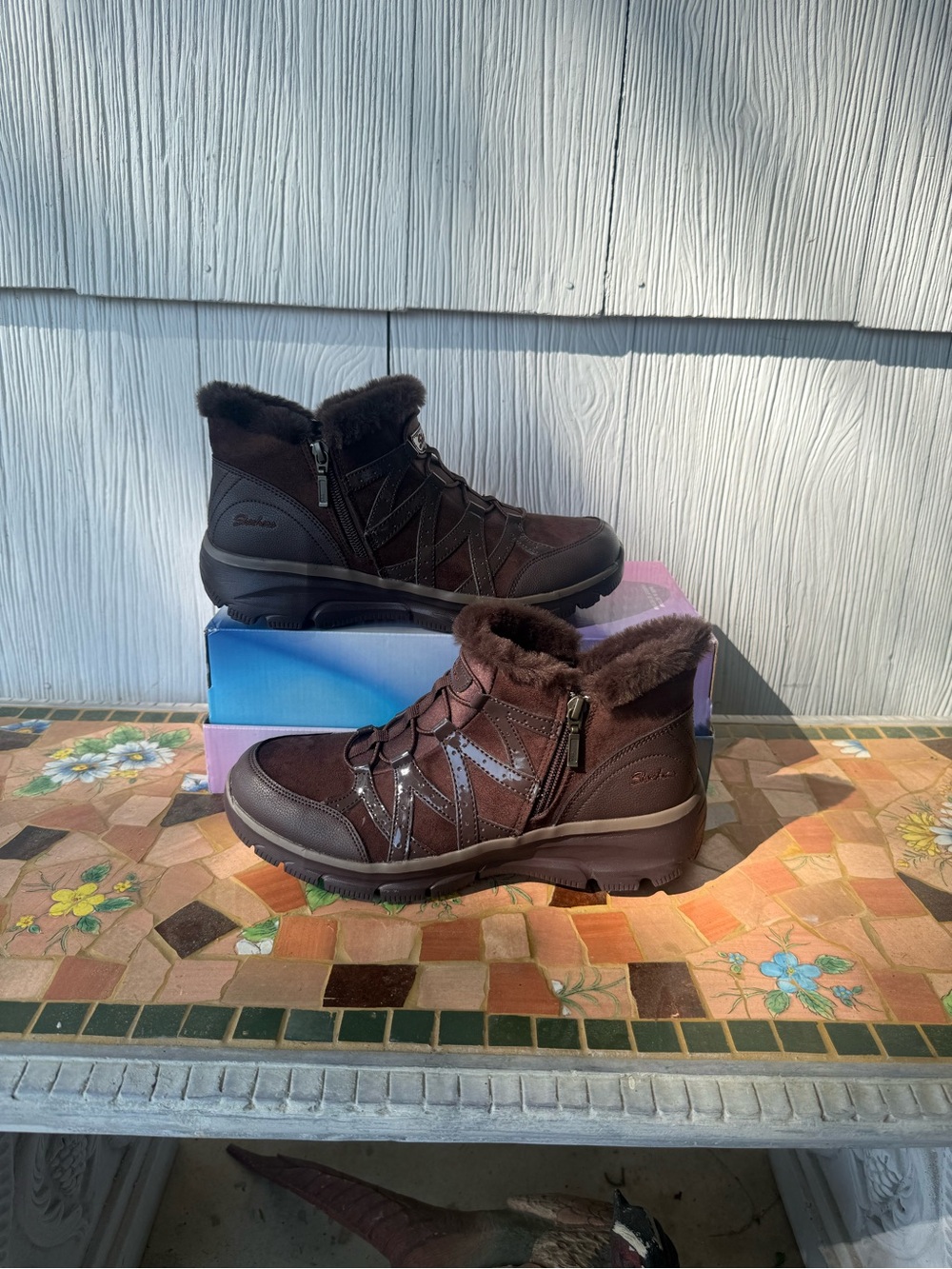 Skechers Brown Faux Fur Lined Relaxed Fit Tribune Ankle Boots size 10